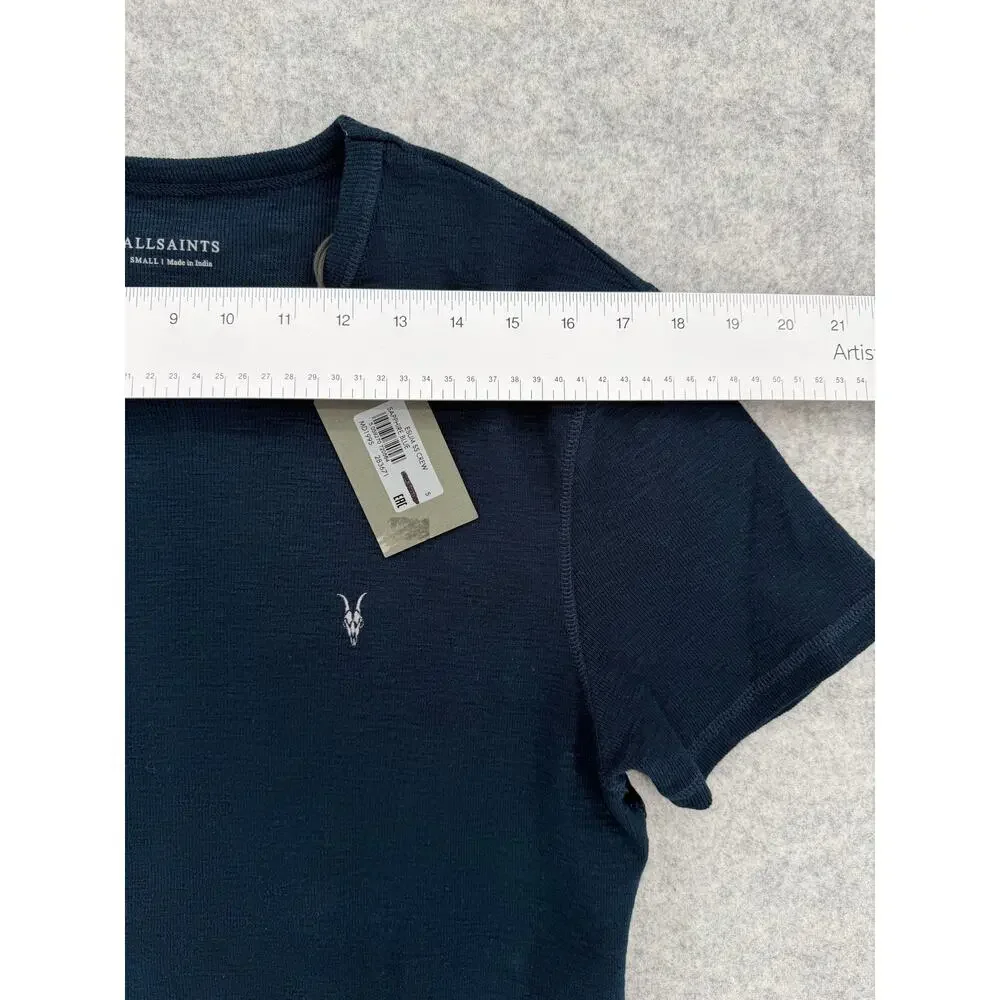 NWT Allsaints Sapphire Blue Esum Short Sleeve Textured Waffle Crewneck T-Shirt - Picture 7 of 8